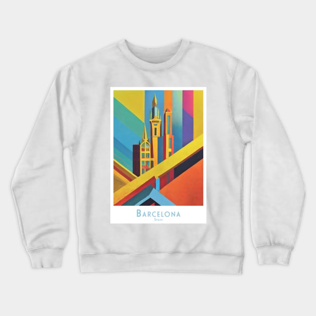 Barcelona Spain Modern Art Abstract Skyline Crewneck Sweatshirt by POD24